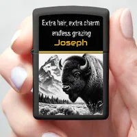 Majestic Buffalo Grazing Near Mountains at Sunrise Zippo Lighter