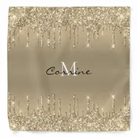 Metallic Gold Glitter Drip Champagne Icing Monogra Bandana