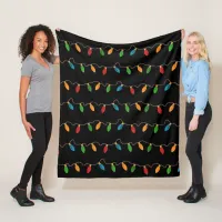 Festive Christmas String Lights on Black Holiday Fleece Blanket