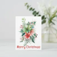 Poinsettia Berries And Leaves Christmas Card