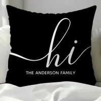 Personalized Black Script Hi  Throw Pillow