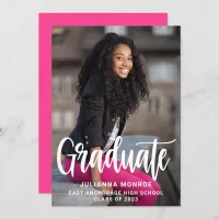 Pink and White Graduate Modern Script Graduation Announcement