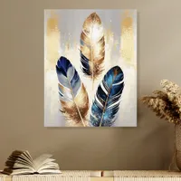 Elegant Gold and Blue Metallic Feather Acrylic Photo Tile