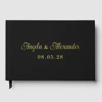 Black and Gold Pretty Curly Script Wedding Foil Guest Book