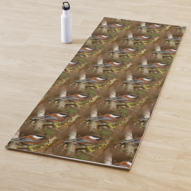 Cute Chestnut-Backed Chickadee on the Pear Yoga Mat