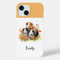 Guinea Pigs Flowers Cute Whimsical Personalized iPhone 15 Case