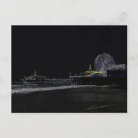 Pitch Black Neon Santa Monica Pier Postcard