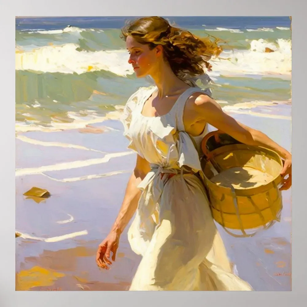 On her way to a beach picnic poster
