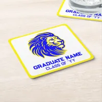 Yellow and Blue Lion Mascot Paper Party Square Paper Coaster