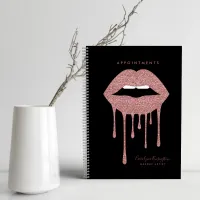 Black Rose Gold Dripping Glitter Lips Makeup Notebook