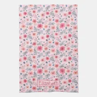 Pink, Blush, and Blue Watercolor Floral Kitchen Towel