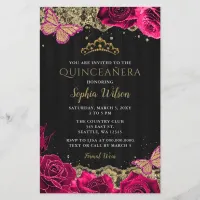 Budget Pink Roses Black Quinceañera Invitation