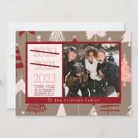 Funny Photo 2021 2022 Cute Pink Christmas Trees Holiday Card