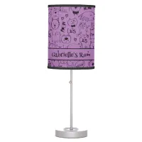 Cat Doodles, Funny Black and White Kitties Pattern Table Lamp