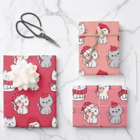 Cute Whimsical Cartoon Cat Christmas Wrapping Paper Sheets