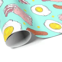 Eggs Bacon Sausages Breakfast Food Pattern Wrapping Paper