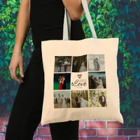 Simple Chic Photo Collage Grid Love Heart Keepsake Tote Bag