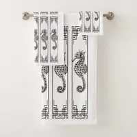 Black and White Seahorse - Graphic Illustration Bath Towel Set