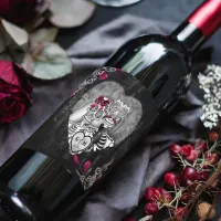 Skeletons Gothic Wedding Burgundy ID866 Wine Label