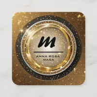 *~* Black Gold Glitter Dramatic Glam AP65 Square Business Card