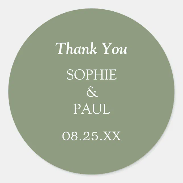 Elegant Sage Green Wedding Thank You Sticker