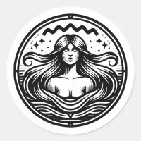 Horoscope Sign Aquarius Symbol Women in Water Classic Round Sticker