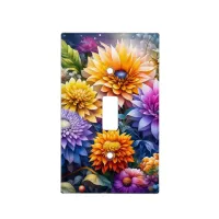 Pretty Colorful Ai Art Flowers  Light Switch Cover