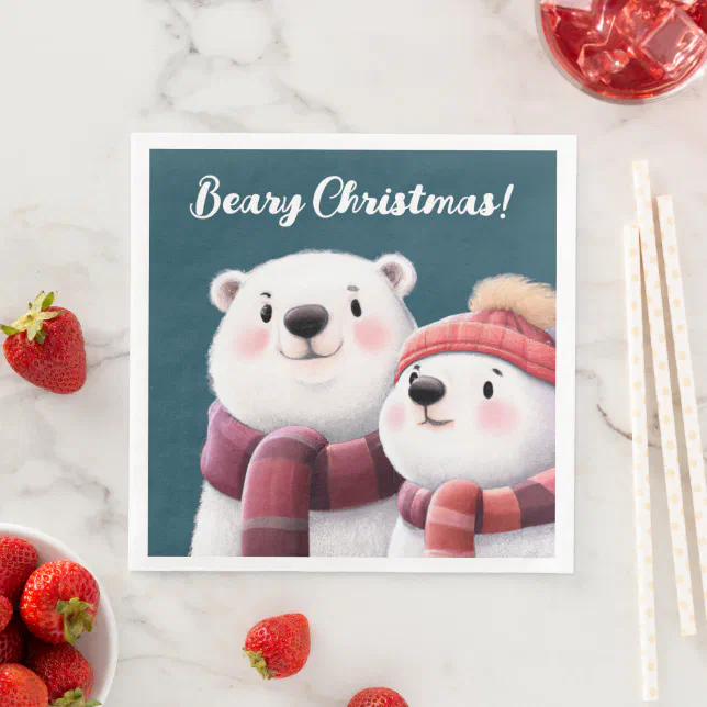 Cute Polar Bear Cubs Wearing Scarves Paper Dinner Napkins