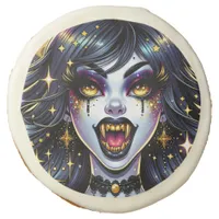 Vampire with Gold Fangs Full Moon Halloween Party Sugar Cookie