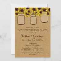 Burlap Sunflowers Mason Jars housewarming Invite