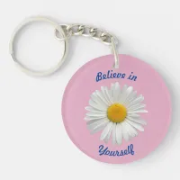 Believe in Yourself - Cheerful White Daisy Keychain