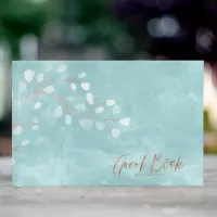 Watercolor Snowdrops Wedding Teal/Copper ID726 Guest Book