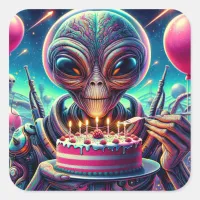 Hope Your Birthday is Out of this World | Alien Square Sticker