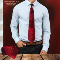 Unique Modern Wine Red Monogram Initial Neck Tie