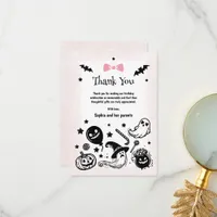 Halloween Spooky Simple Pink Ribbon Girl Birthday  Thank You Card