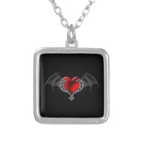 Goth Heart with Bat Wings Necklace