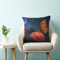 Large butterfly on psychedelic poppy throw pillow