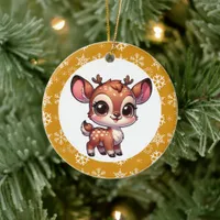 Personalized Cartoon Chibi Reindeer Christmas Ceramic Ornament