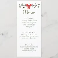 Elegant Christmas Party or Wedding Menu with Bow