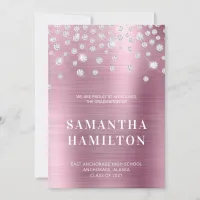 Diamond Confetti Pink Ombre Foil Graduation Announcement