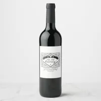 Country Western Rustic Floral Black White Wedding Wine Label