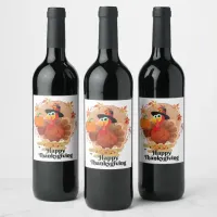 Happy Thanksgiving Typography Wine Label