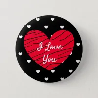 Love Black, Red and White Hearts Button