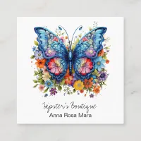 *~*  Retro Butterfly AP57 Boho QR Vintage Flowers Square Business Card