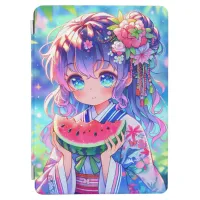 Cute Anime Girl Eating Watermelon on a Summer Day iPad Air Cover