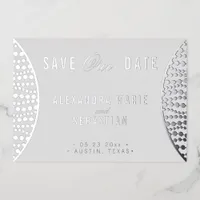 Elegant Script Gray Pearls Save the Date Silver Foil Invitation