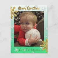 Add a Photo to this Green Snowflake Christmas Card