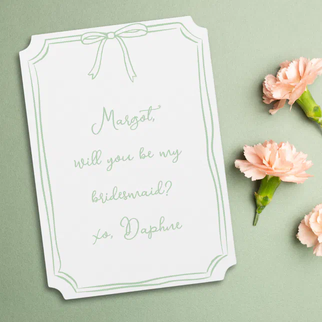 Be my bridesmaid? Sage Green Coquette Bow Proposal Invitation