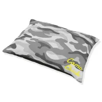 Girly Camouflage Black & White Monogram Yellow | Pet Bed