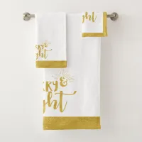 Merry and Bright Faux Gold Typography Christmas Bath Towel Set